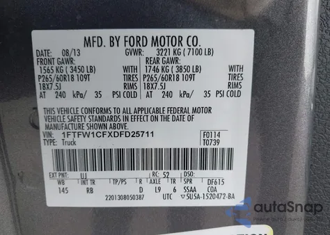 2013 Ford F-150 Fx2 z USA, uszkodzony, nr VIN 1FTFW1CFXDFD25711